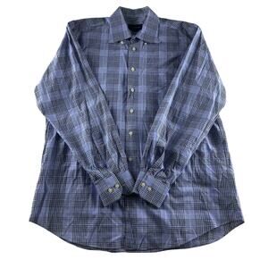 Scott Barber Mens Blue Plaid Dress Shirt Long Sleeve Button Down Cotton Size L‎